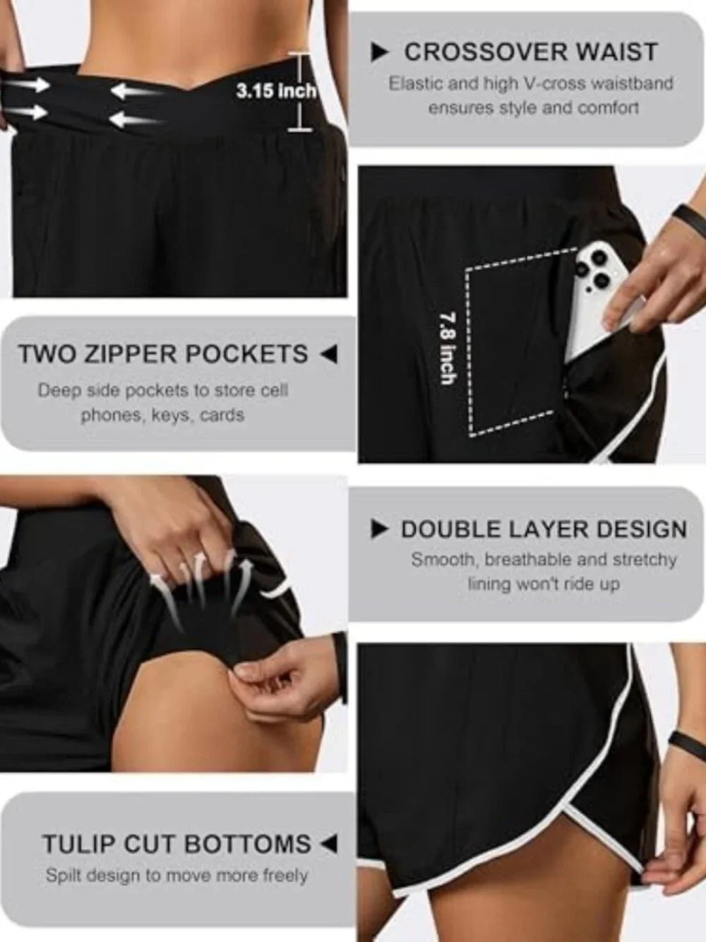 Crossover Women's Athletic Running Shorts - Gym Workout & Fitness Essentials